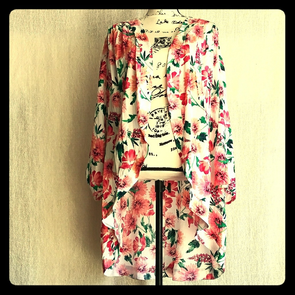 Long Floral Kimono Cardigan